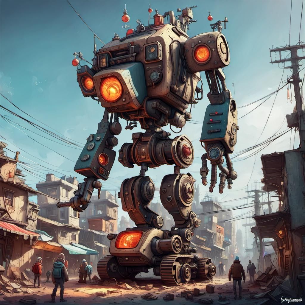 Cyberpunk Robot Christmas Tree Destroys Favela