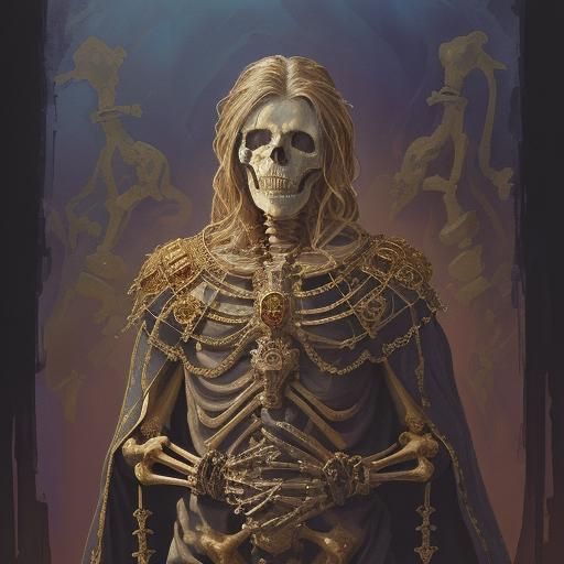 Renaissance Skeleton in Gouache and Watercolor Style