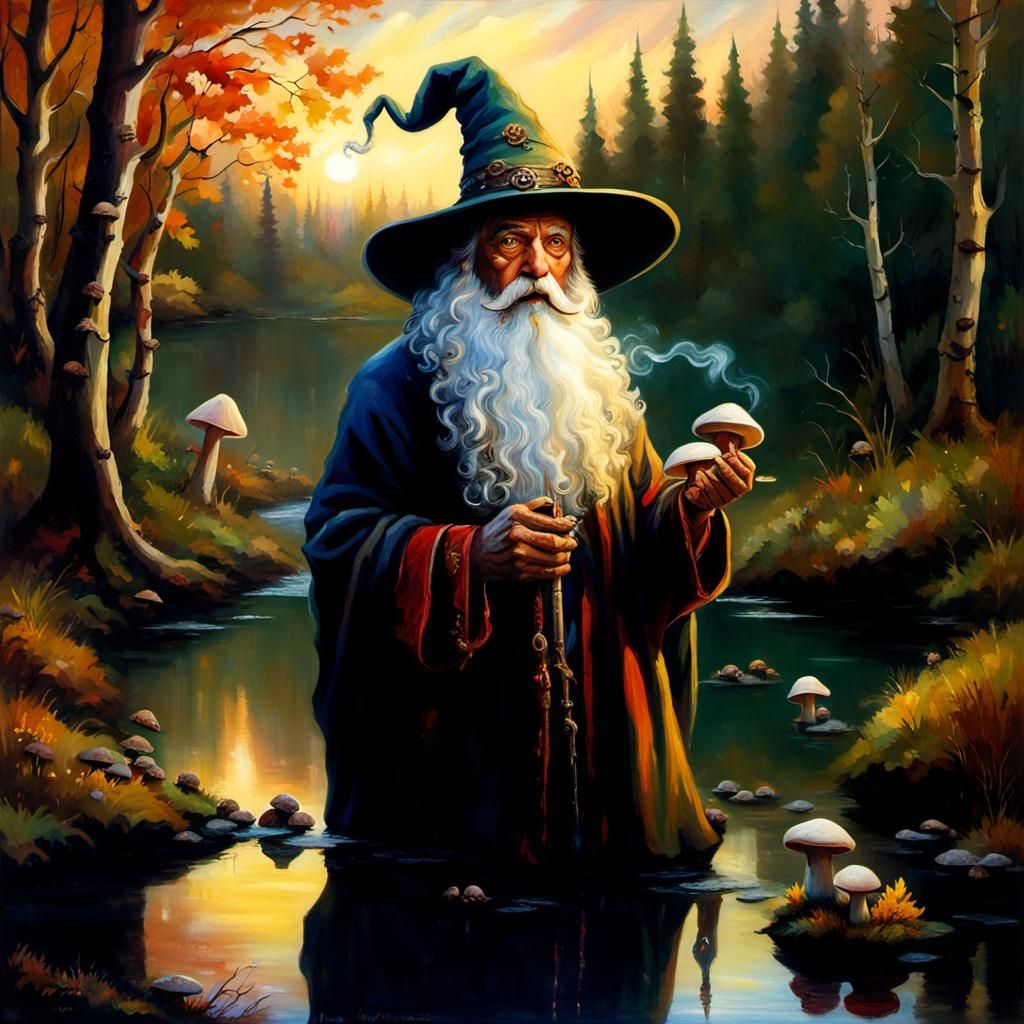 Fairycore Wizard in Autumn Forest at Sunset