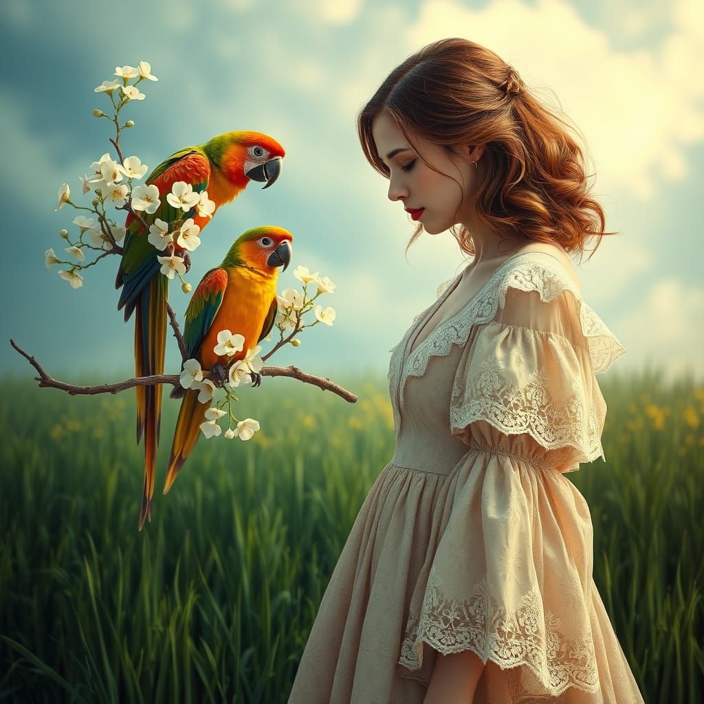 Enchanting Lady in Whimsical Garden Scene