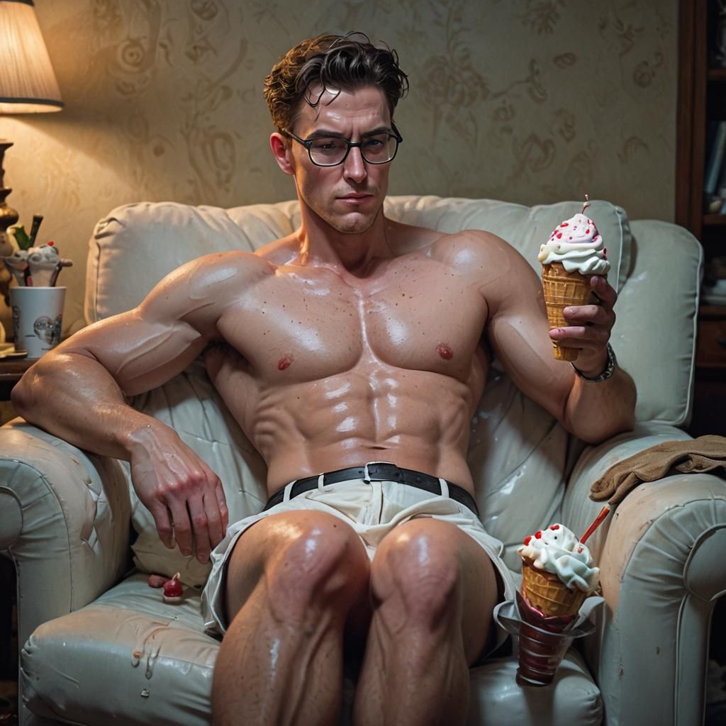 Sweaty Android Butler Enjoys Ice Cream on Balmy Night