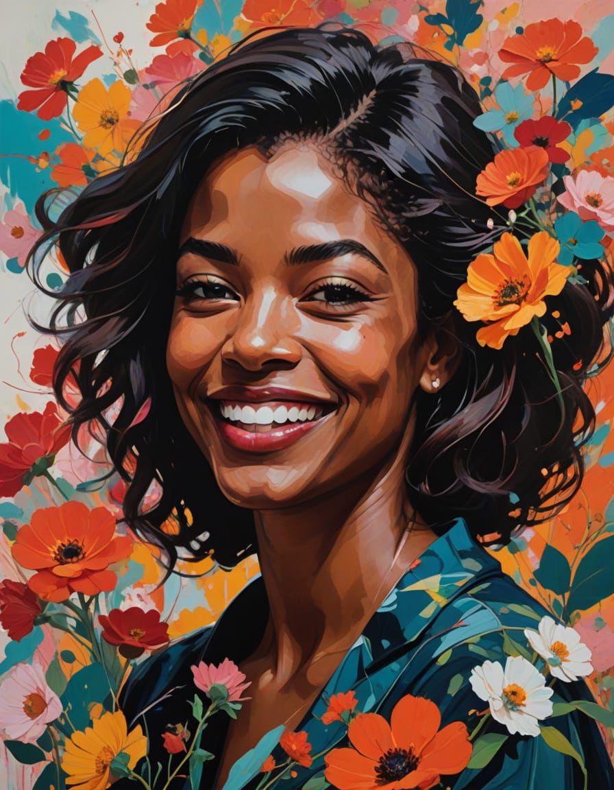 Expressive Portrait Woman in Vibrant Motion, Inspired by Fra...