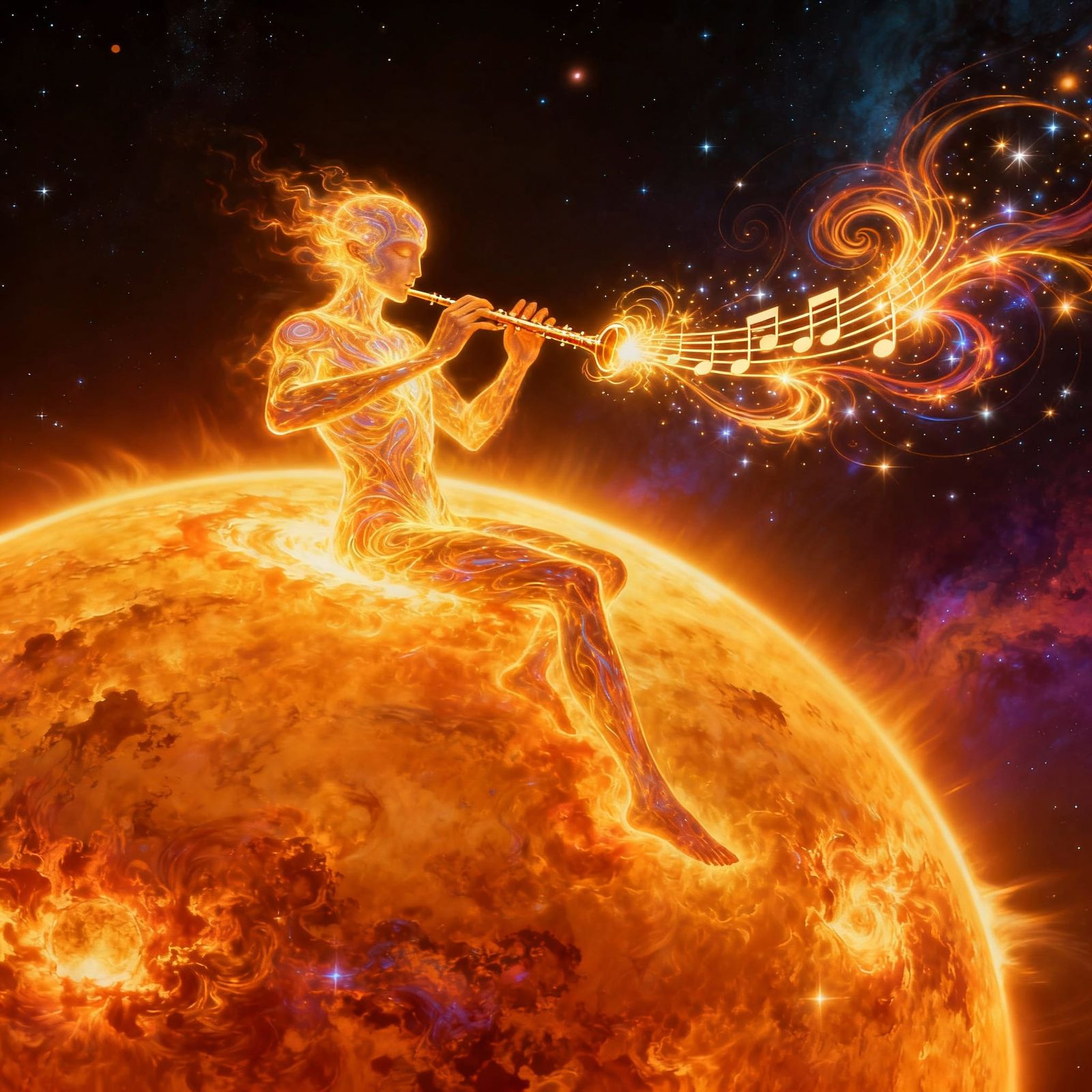 Sentient Plasma Being Playing Music on the Sun's Surface