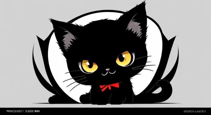 Cute Black Kitten in Manga Anime Style