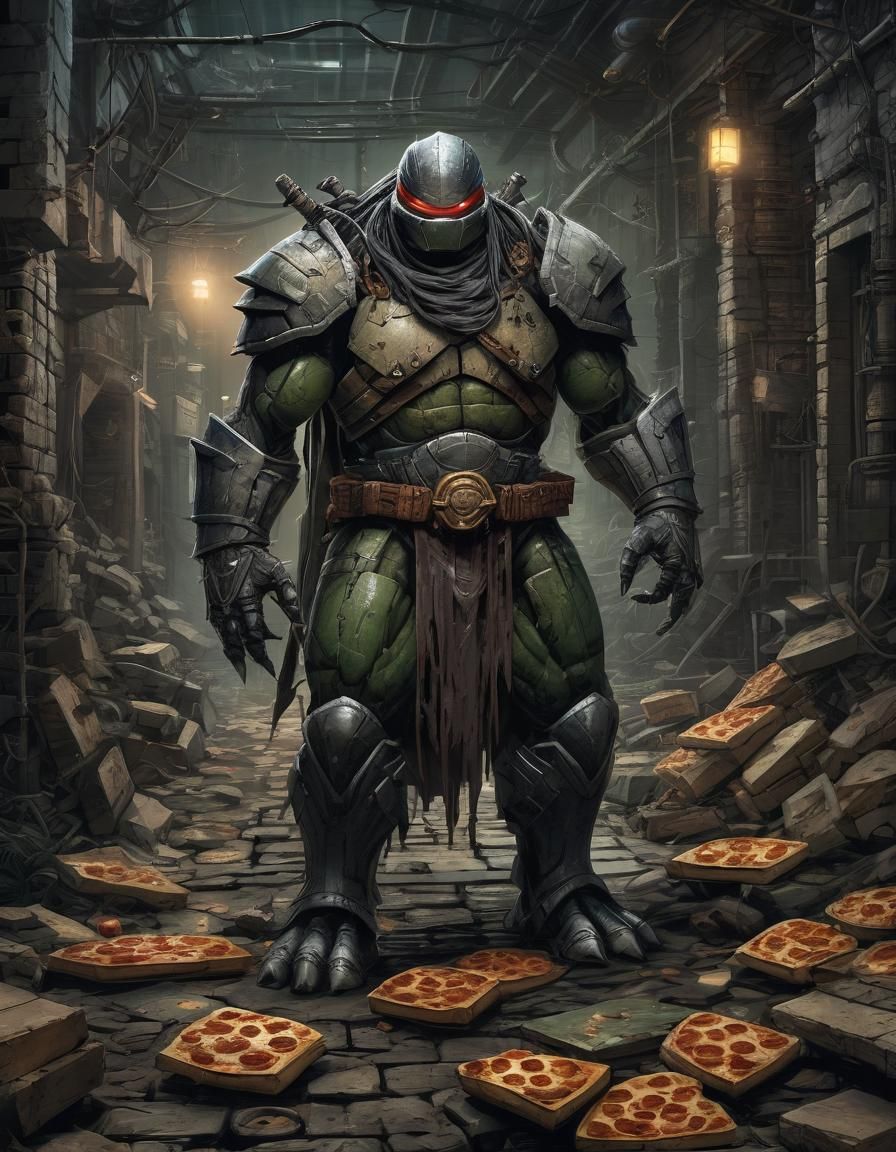 Robotic Turtle Mutant in Sewer, Comic Book Style