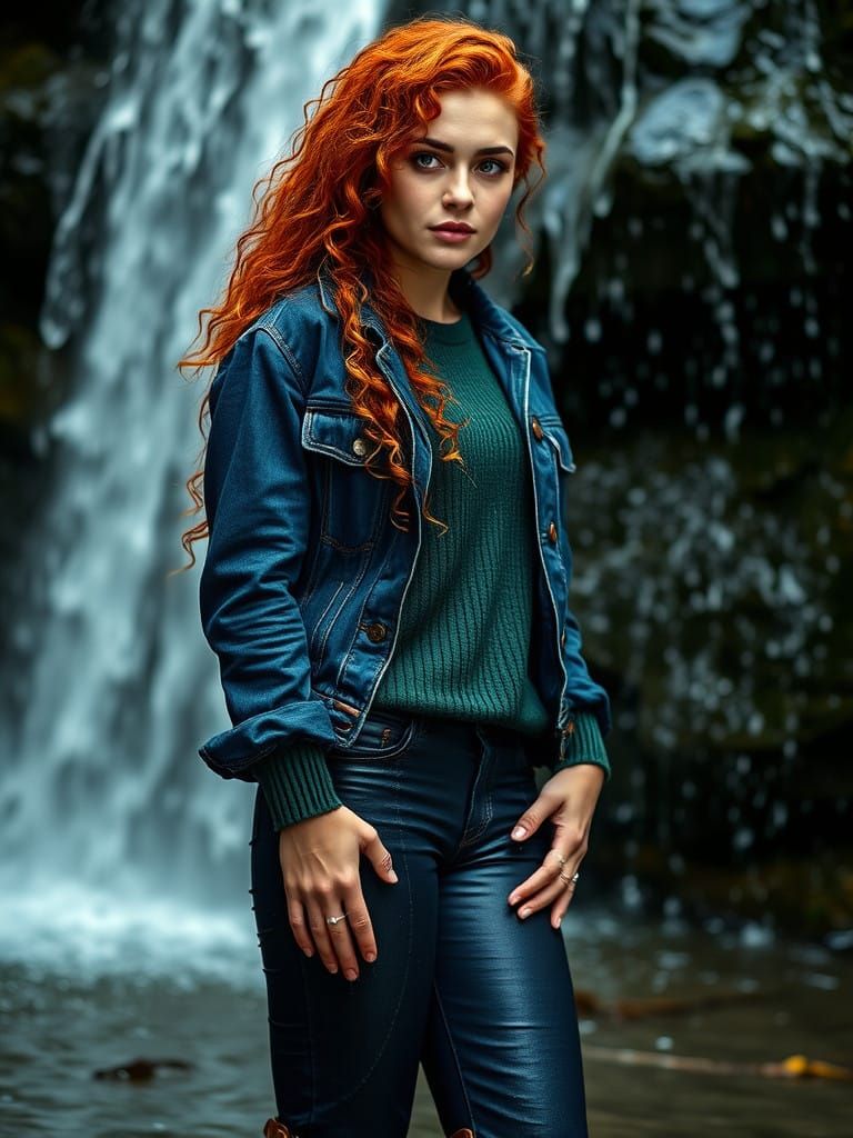 Waterfall Goddess in Vibrant Red Locks