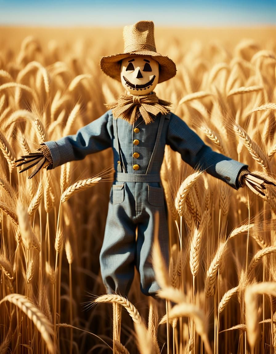 Scarecrow in Wheat Field: Tim Burton-Inspired Folk Art