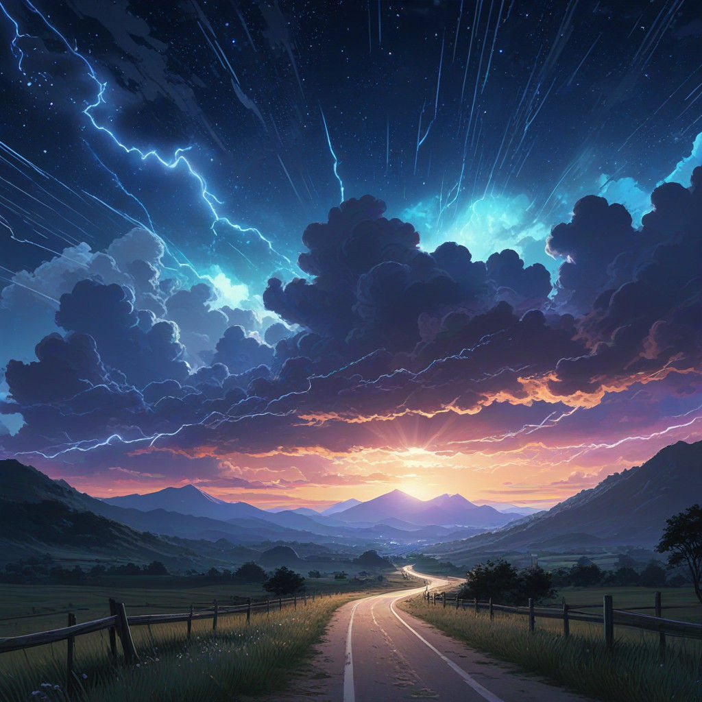 Celestial Dreamscape in Vibrant Japanese Anime Style