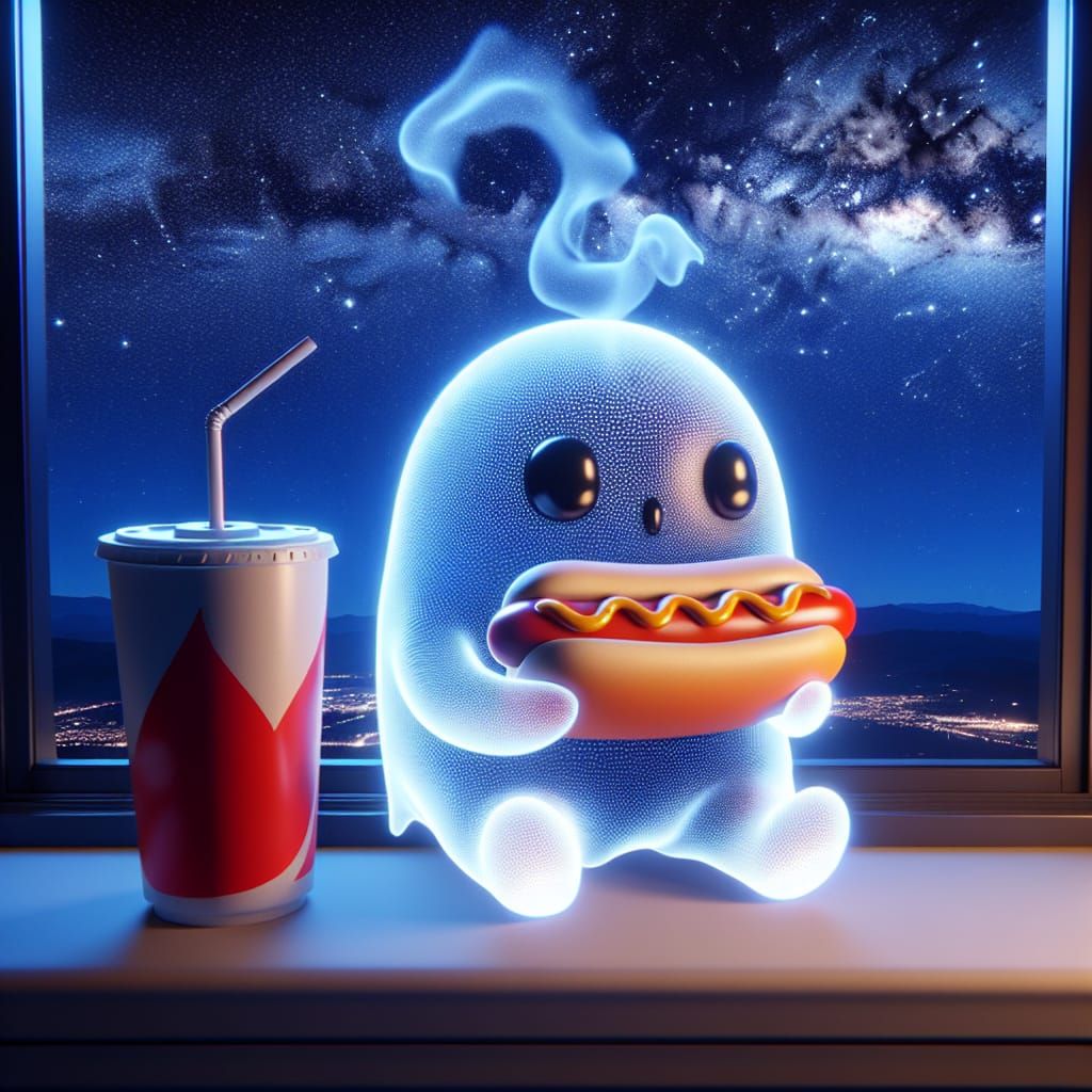 Chibi Ghost's Starry Night Dinner as 3D Render