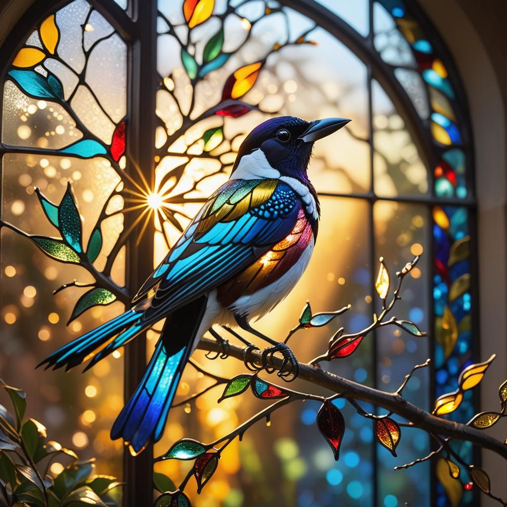 Stained Glass Magpie with Volumetric Lighting