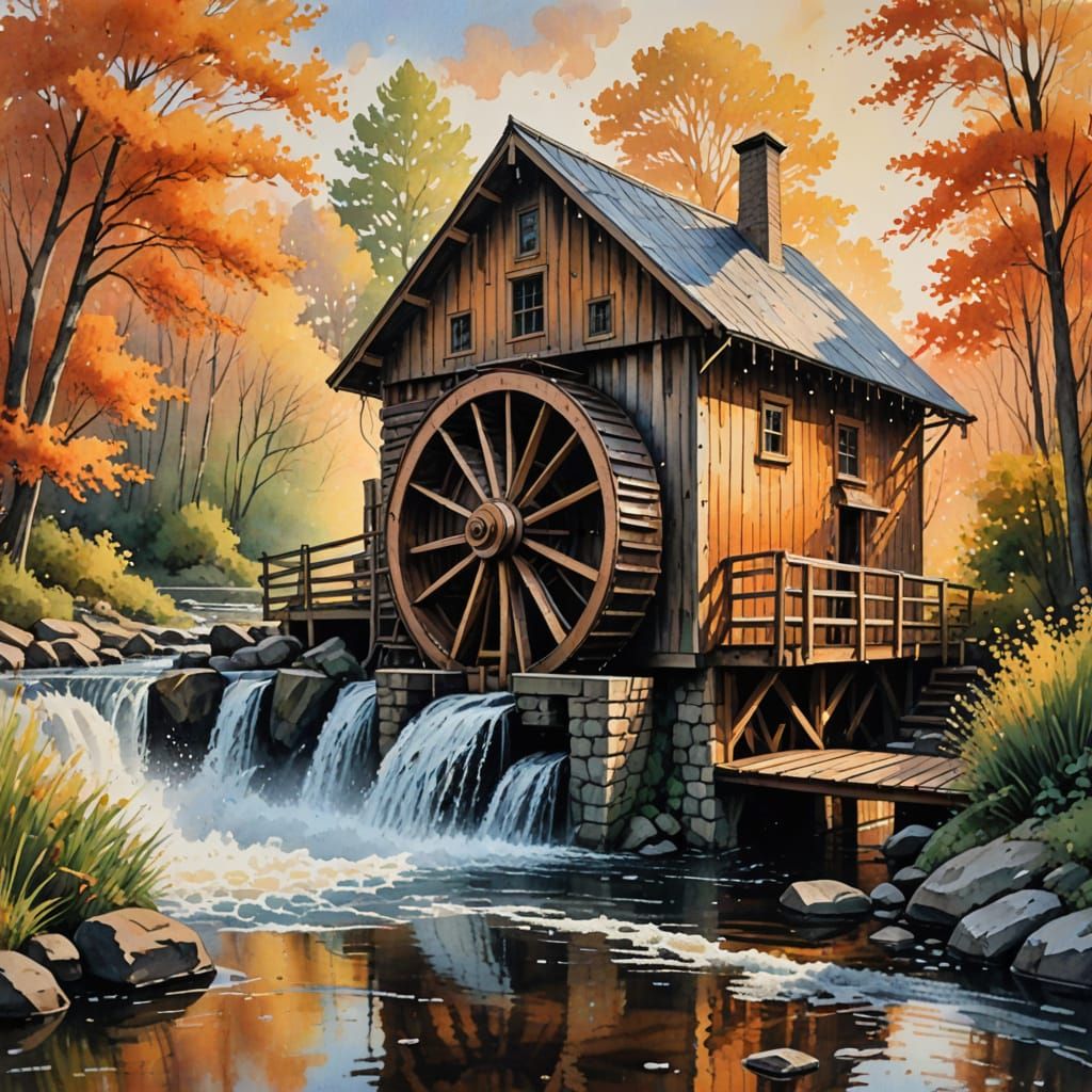Waterwheel Serenity in Warm Pastel Hues