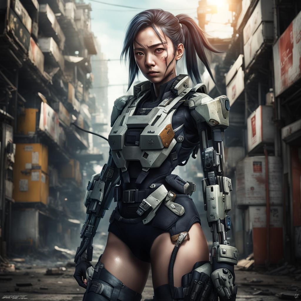 Cyberpunk Girl in Exoskeleton Album Cover