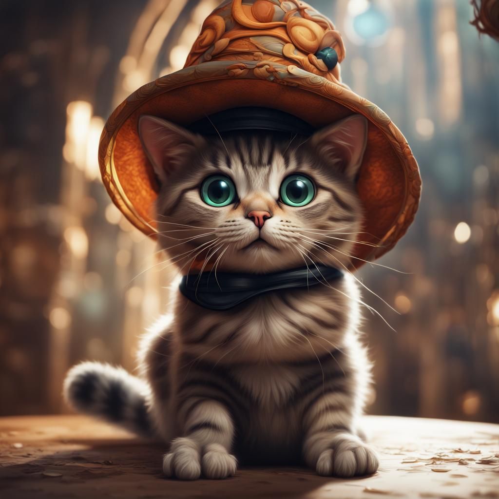 Cute Cat with Oversized Hat Digital Art