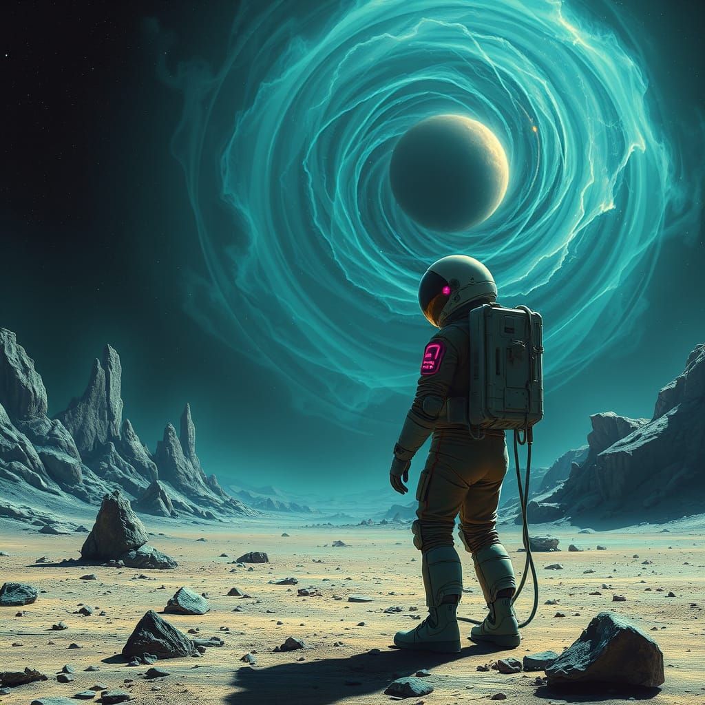 Astronaut on Alien Planet in Biomechanical Futurism