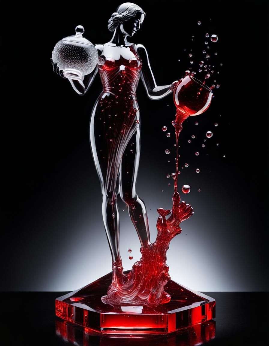 Crystal Woman Statue with Flowing Red Liquid