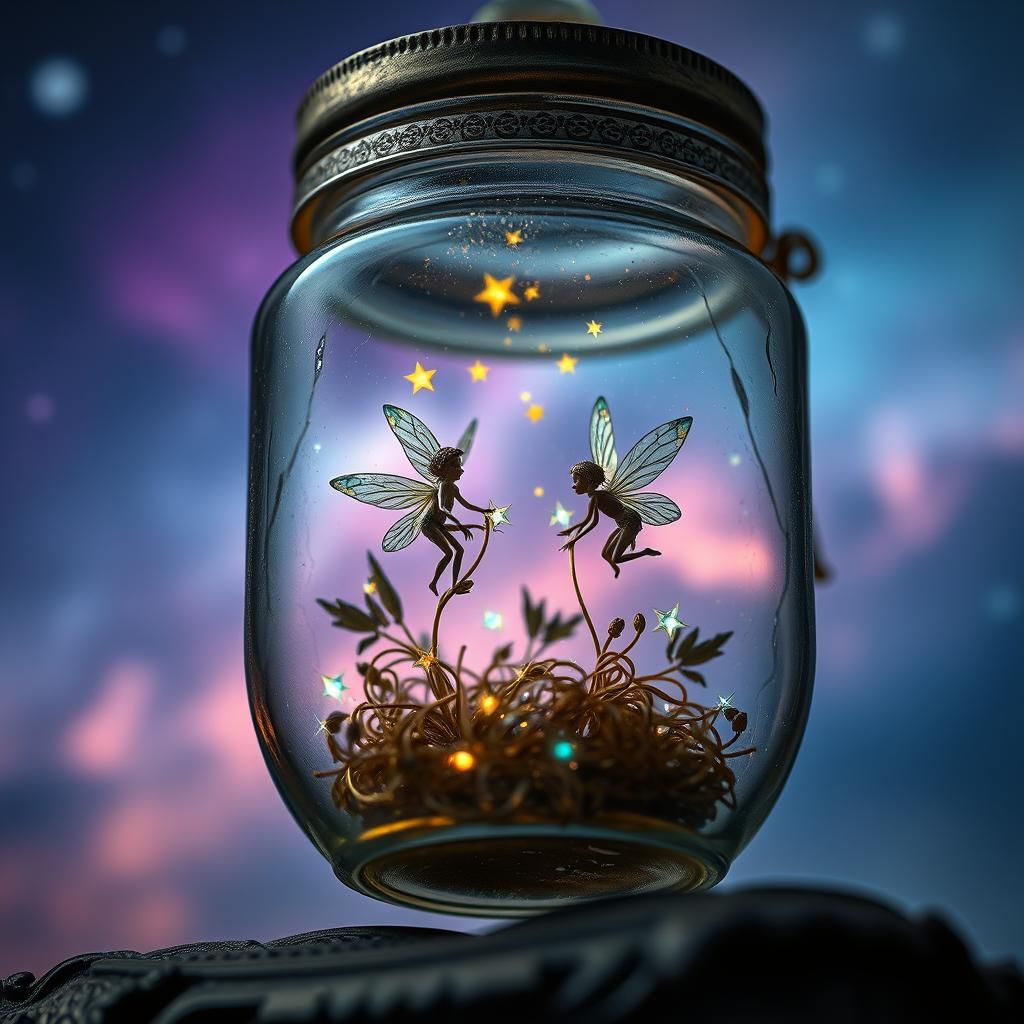 Fairies Caught in Cosmic Nebula, Hyper-Realistic Detail