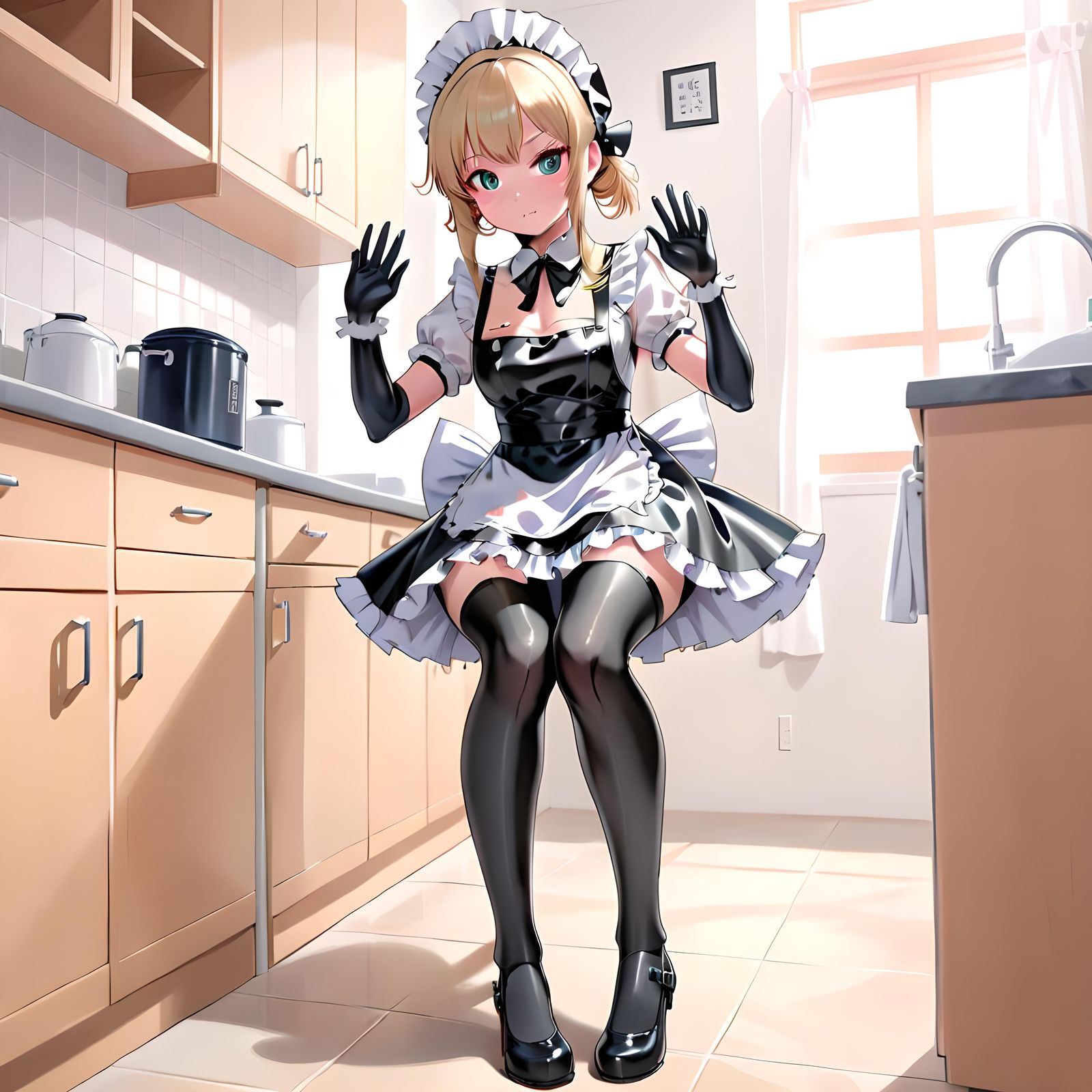 Anime Latex Maid Portrait in Manga Style