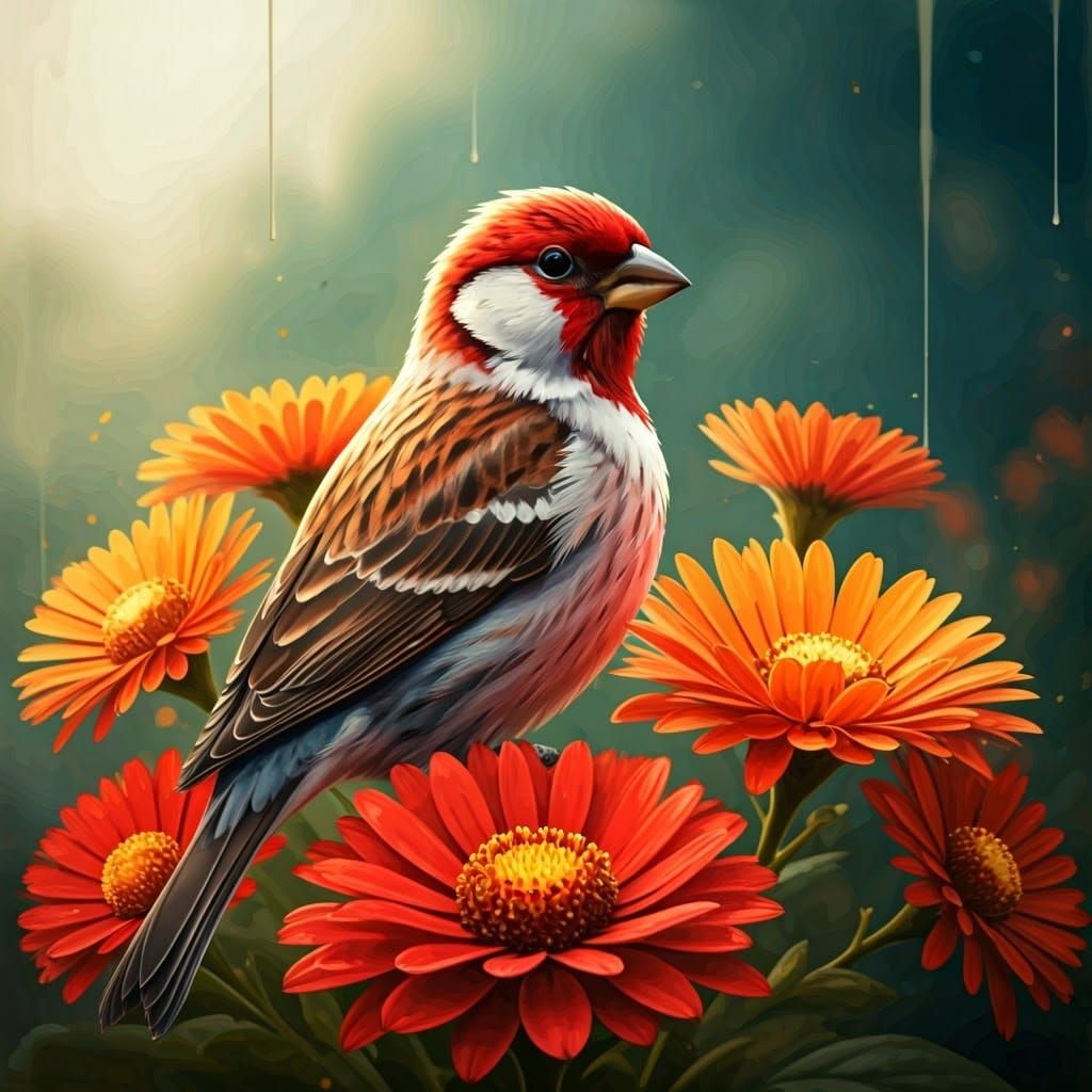 Vibrant Bird in Floral Watercolor Masterpiece