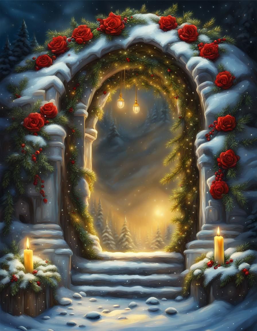 Christmas Card Archway in Oil Painting Style