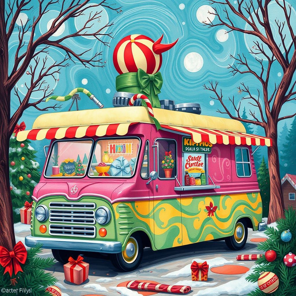 Fantasy Christmas Food Truck in Retro Candyland Colors
