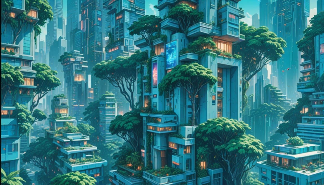 Vibrant Cityscape in Triadic Colors