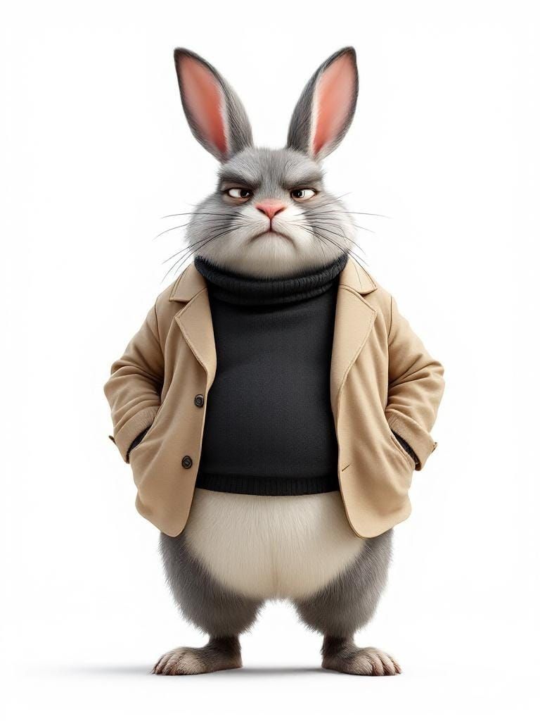 Grumpy Rabbit Boss in Pixar Style