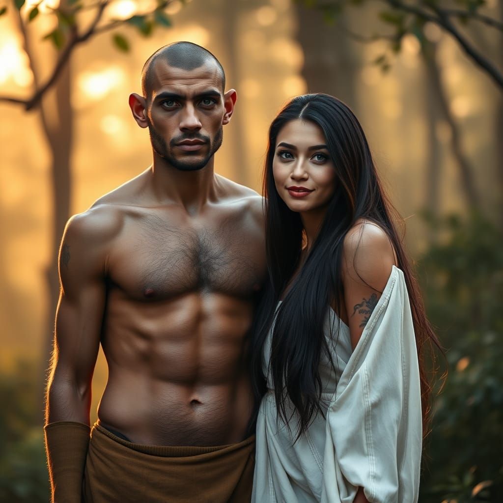 Evolved Humans in Misty Forest, Professional Photography