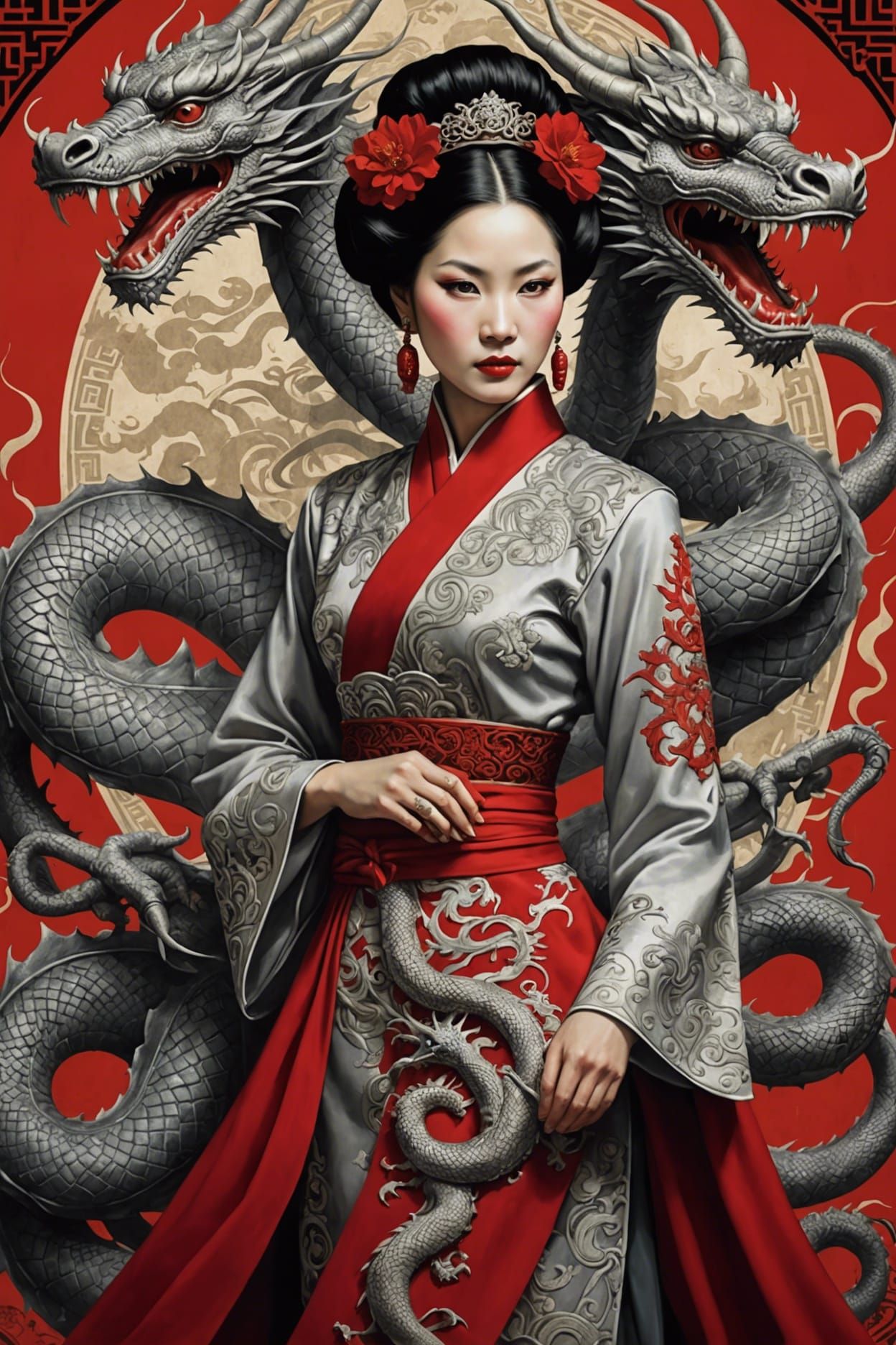 Vintage Poster of Chinese Woman with Dragon