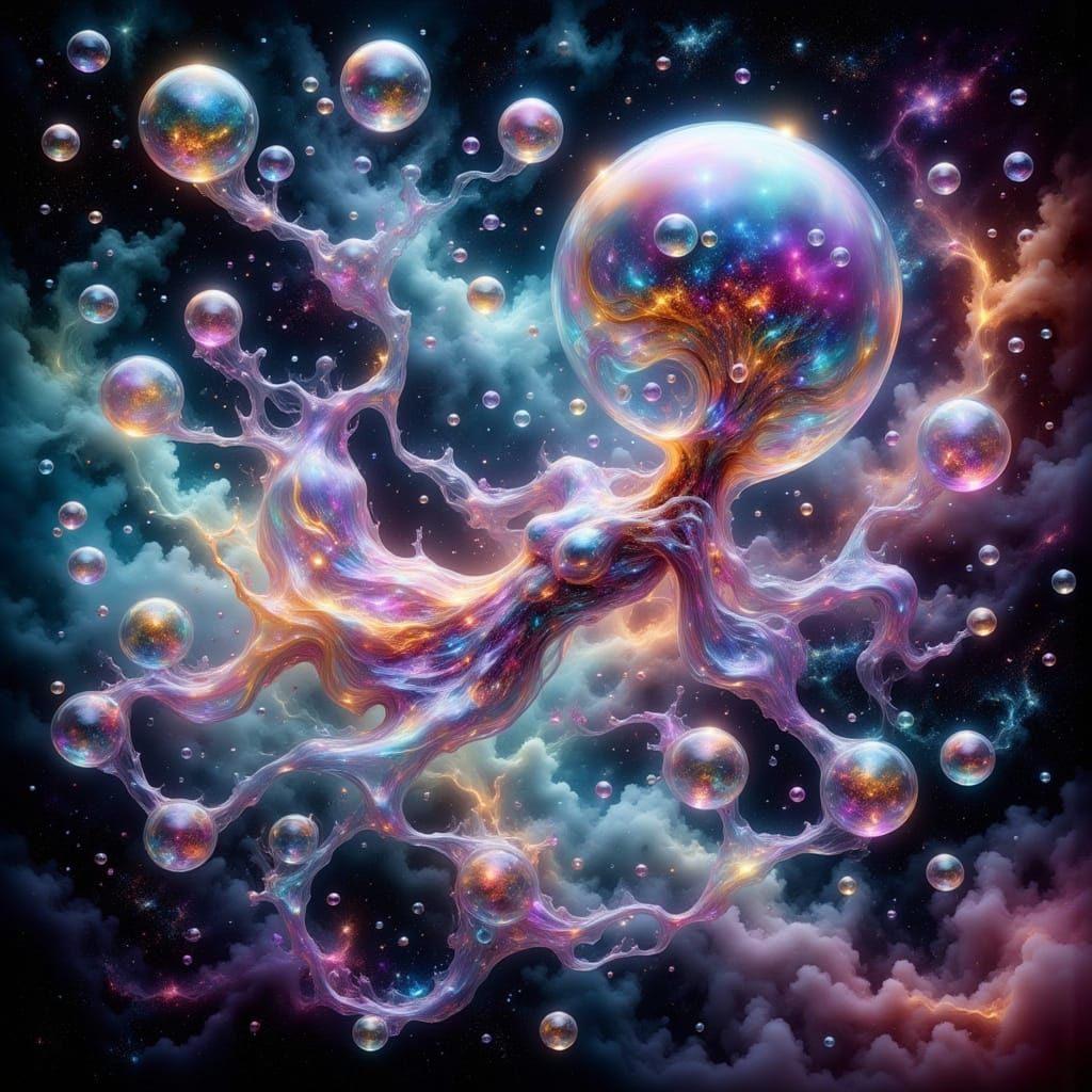 Neon Galaxy Bubble People in Surreal Style