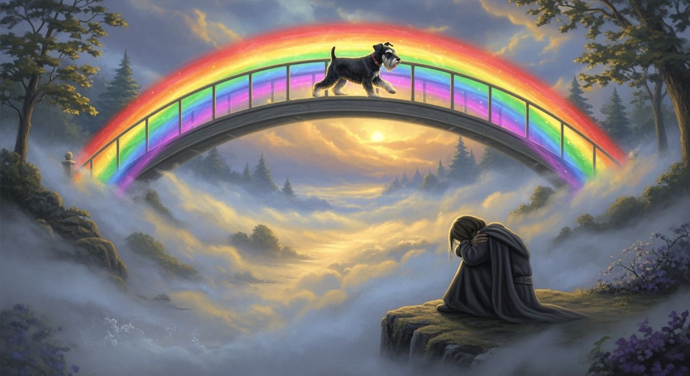 Black Schnauzer Passes Through Radiant Rainbow Bridge