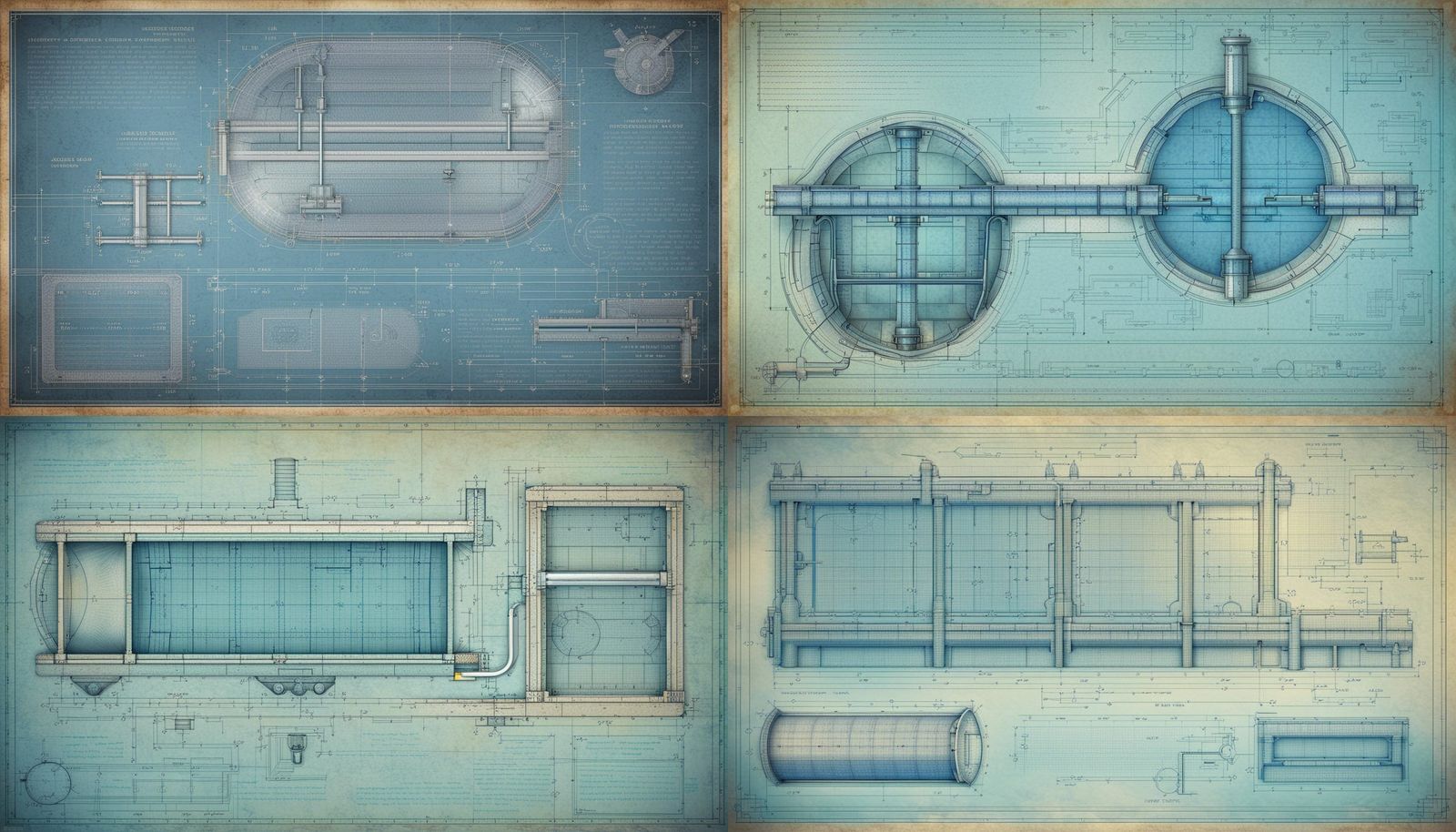 Underground Cistern Blueprint on Blue Paper