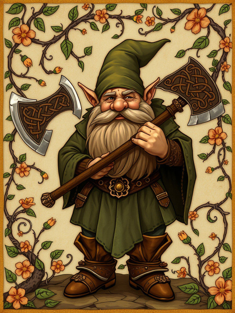 Dwarf Warrior with Axe in Art Nouveau Style