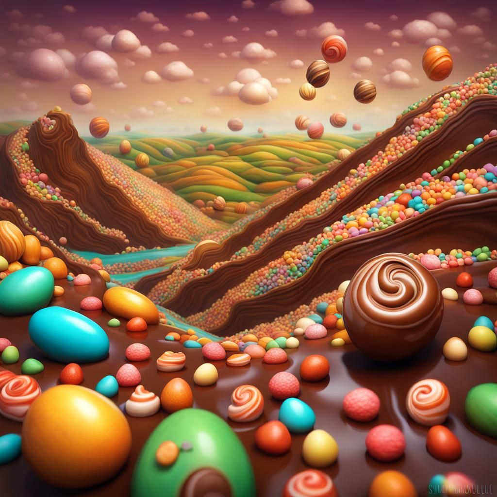 rolling chocolate hills made of candies