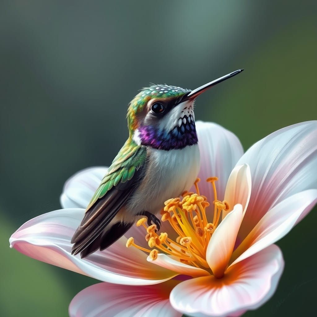Vibrant Tropical Hummingbird in Delicate Digital Art