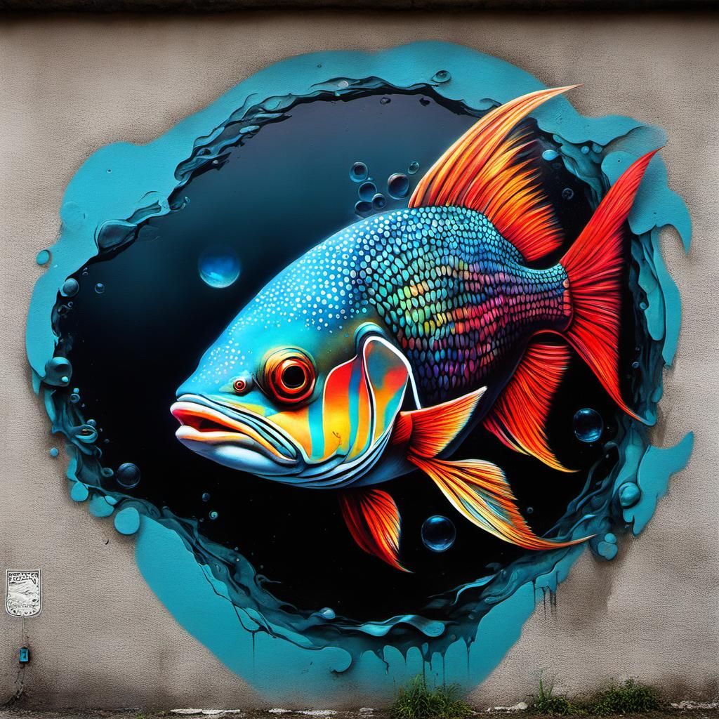Surreal Underwater Fish in Cyberpunk Style