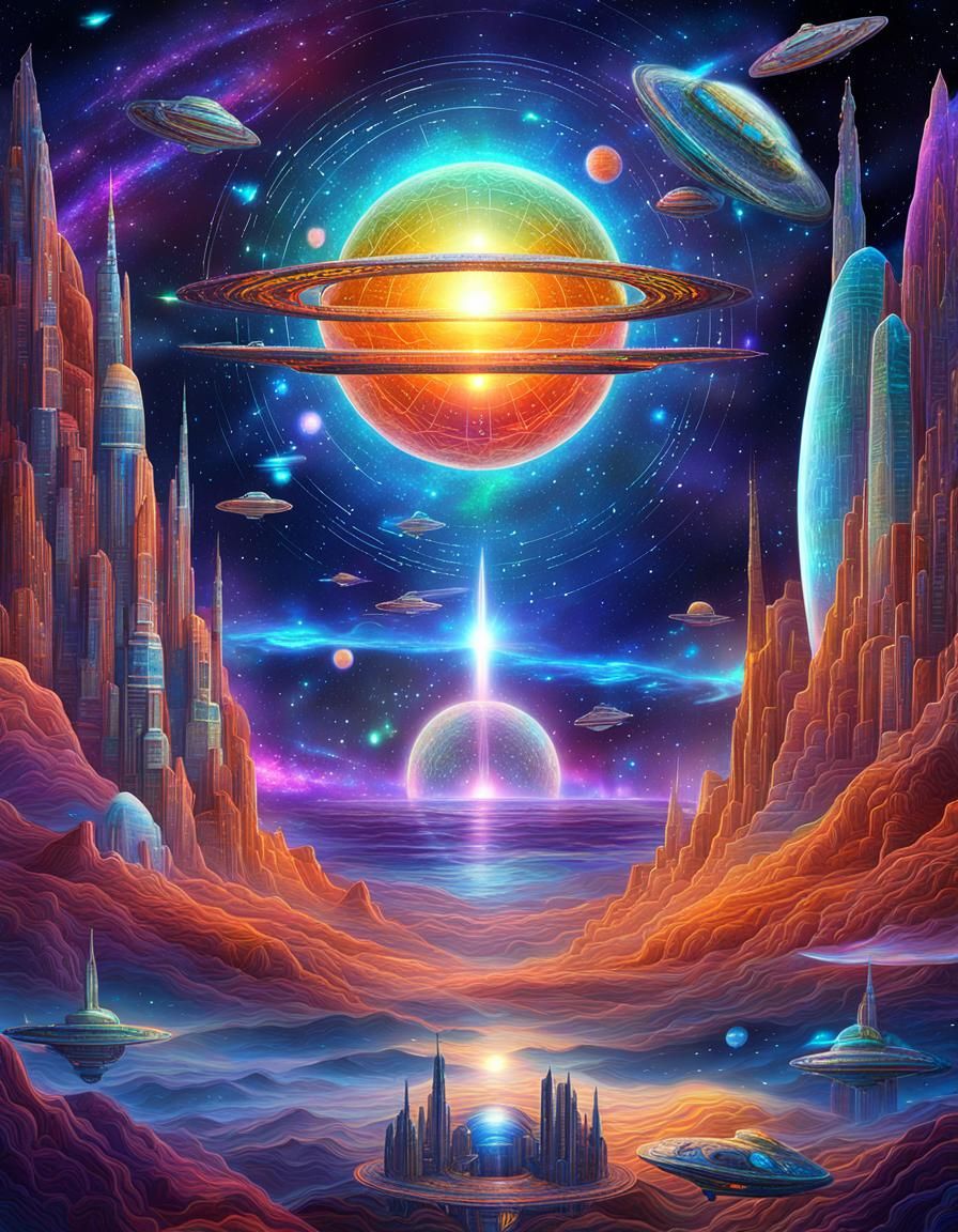 Andromedan Spaceships with Peace Message: Cosmic Illustratio...