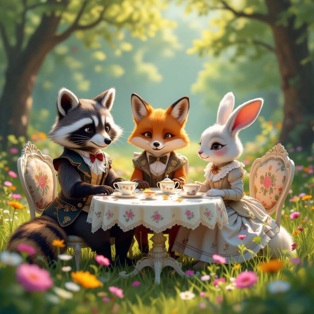 Whimsical Tea Party in Anime Art Style