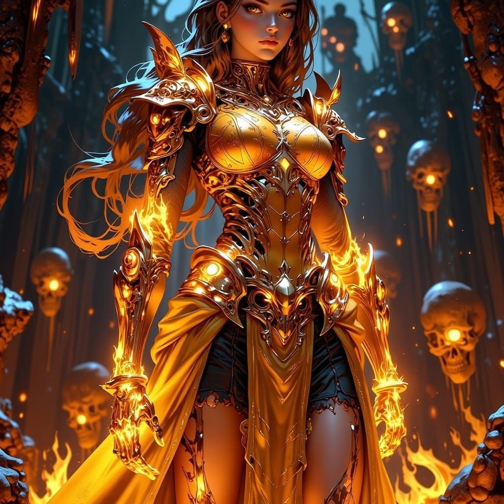 Fiery Skeleton Queen in Golden Armor