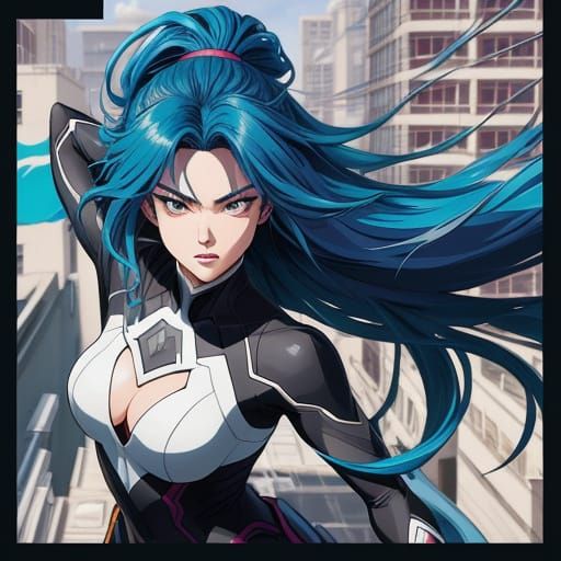 Young Woman on Rooftop in Vibrant Manga Style