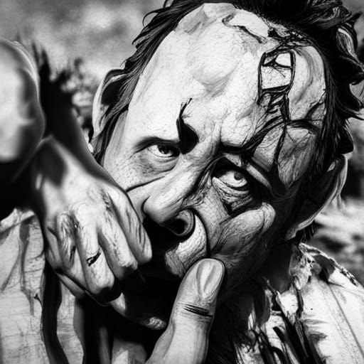 Hyperrealistic Leatherface Crying Blood in HDR