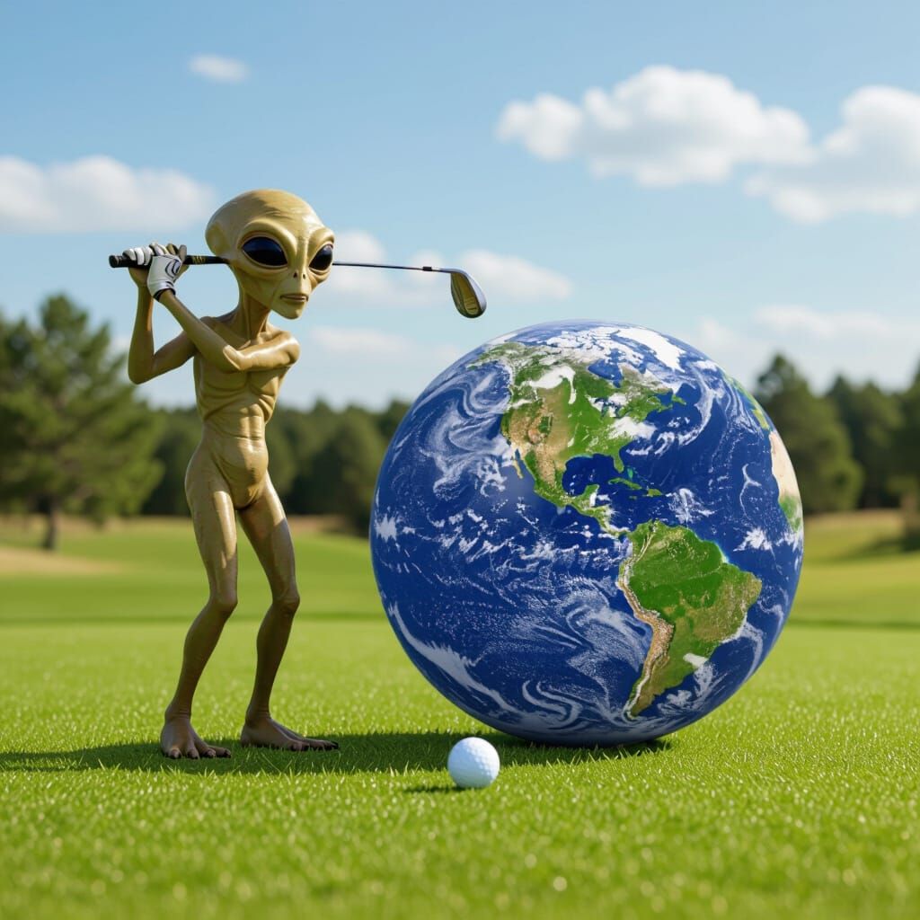 Alien Golfing with Planet Earth as Ball