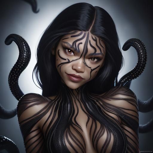 Woman with Venom Symbiote Tentacles Portrait
