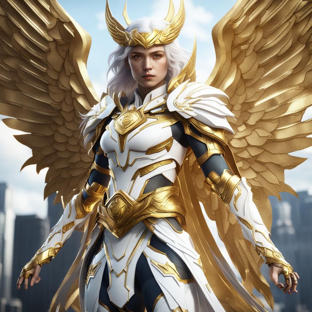 Angelic Superhero in White and Gold