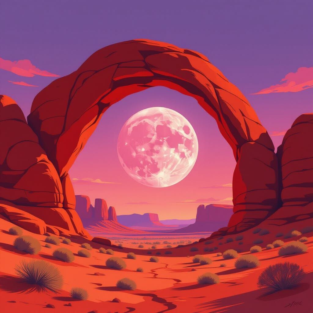 Majestic Rock Arch Framing a Full Moon