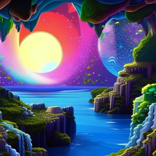 Enchanted Miniworld in Water Bubbles, Acrylic Splash Art