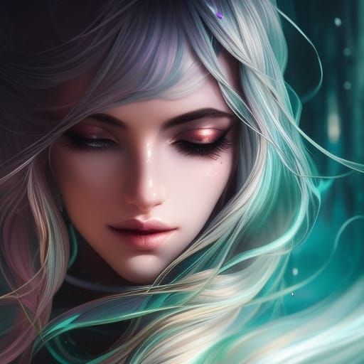 Ethereal Woman Surrounded by Teal Aura, Aetherpunk Art