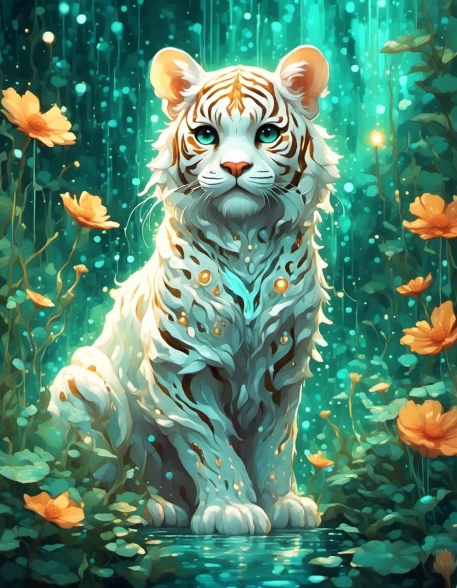 Cute Winged White Tiger in a Whimsical Style