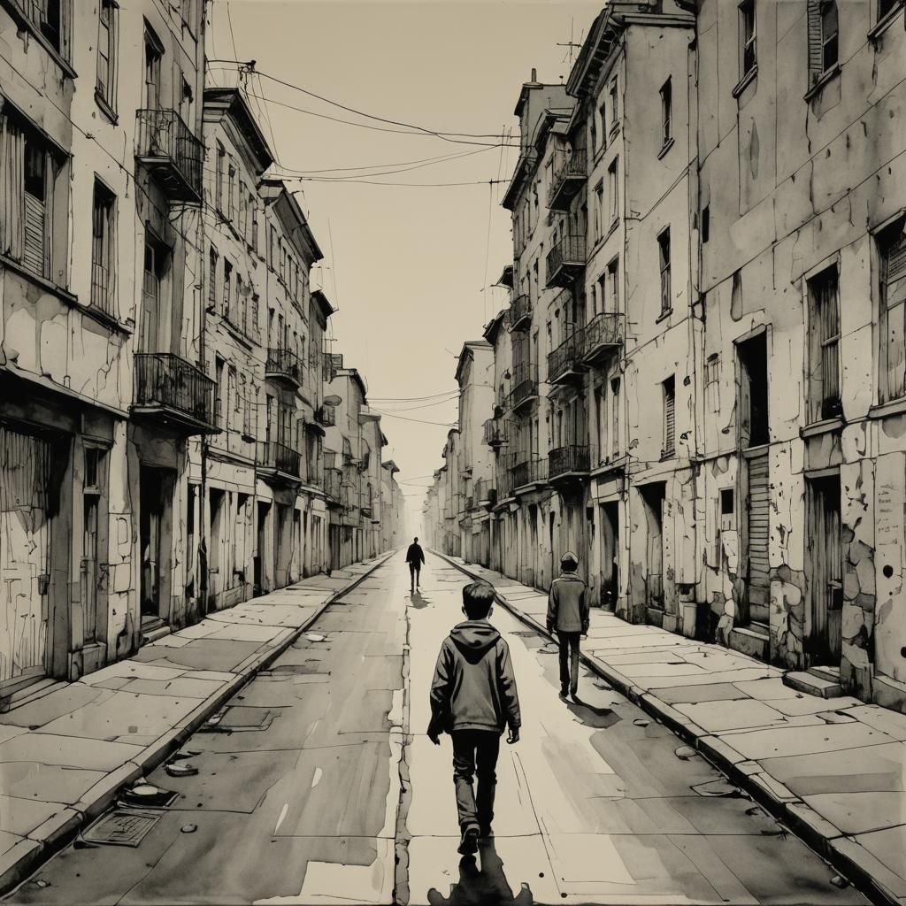 Boy walking in empty street