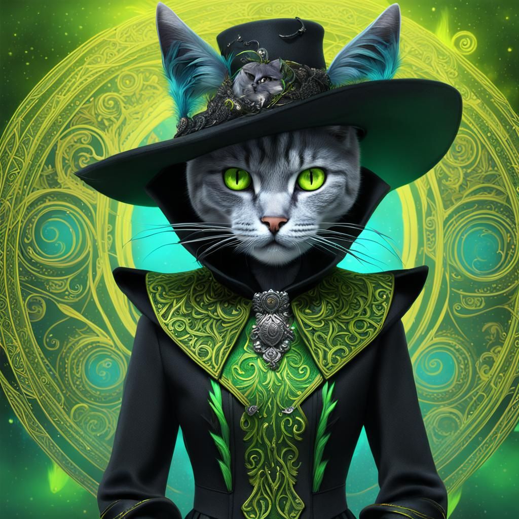 Anthropomorphic Cat Witch in Detailed Matte Painting