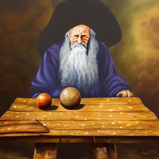 Old Wizard at Table with Magical Orb